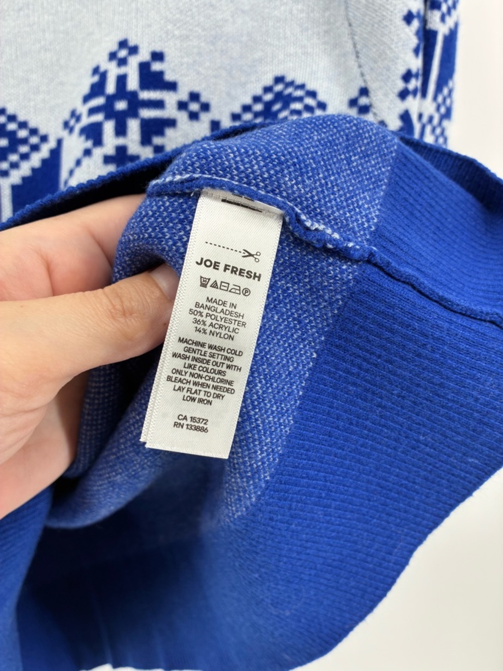Joe Fresh Blue & Light Gray Fair Isle Crewneck Sweater - Picture 4 of 8